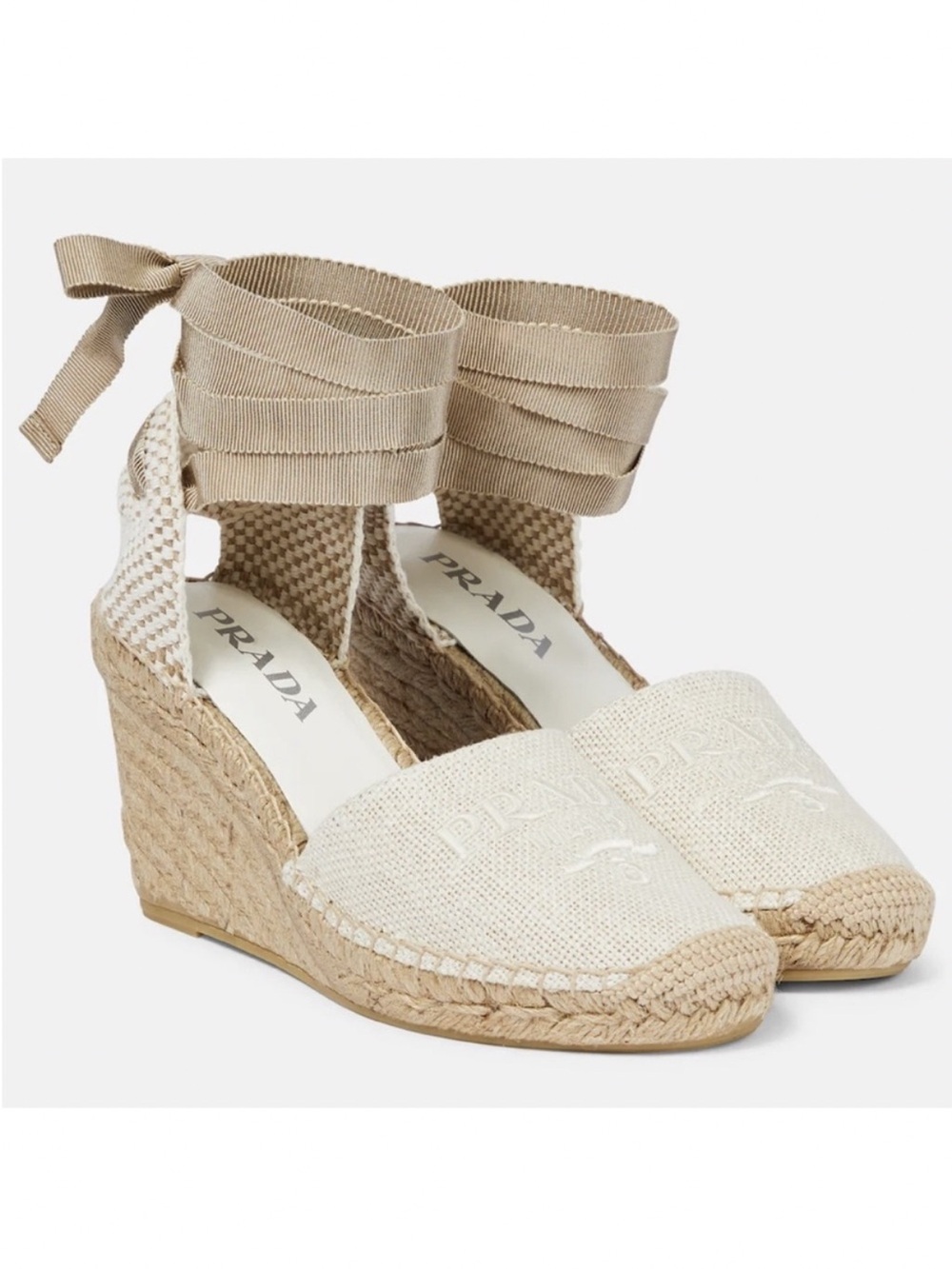 Prada Linen Espadrille Wedge Sandals $850 36